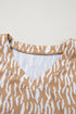 Khaki Abstract Print V Neck Short Sleeve Shift T Shirt Dress